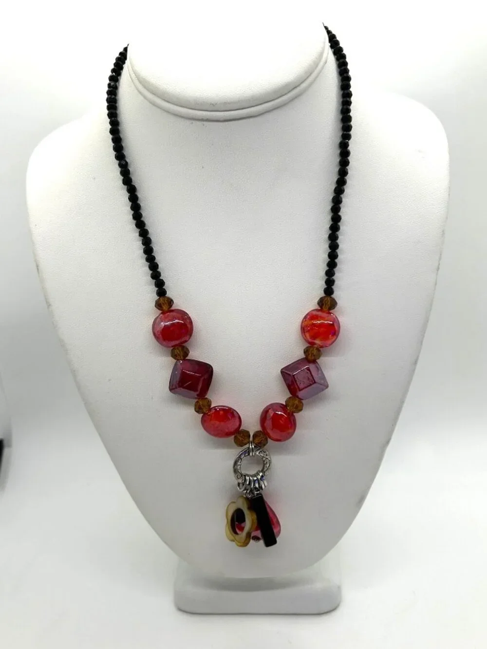 DayGlow Orange Necklace Glass & Acrylic Beads Glows Under Blacklight